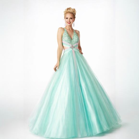 NWT Mac Duggal Cassandra Stone Mint Green Ball Gown Prom Dress 4732H  Size  2